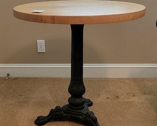 #91) - $50 - Iron Pedestal Table with Butcher Block Top	31x30
