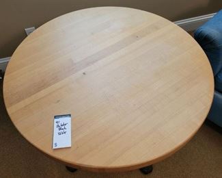 #91) - $50 - Iron Pedestal Table with Butcher Block Top	31x30