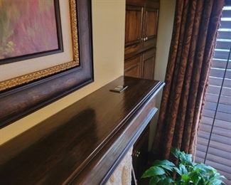 #70) - $200 - Solid wood fireplace mantel with 2 top electric outlets	86x13x10. Purchaser is responsible to deinstall from the home prior to March 31.