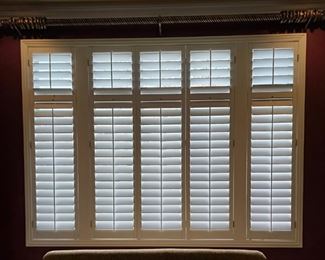 #A) - $400 -White Plantation Shutters.  One Window. 95" tall 117" total width.  Width is composed of a left section 23" wide and middle section 71" wide and a right section 23" wide.  Purchaser must remove the shutters on their own or with their own contractor help prior to March 31.  