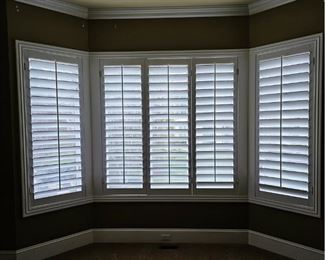 #C 1,2,3) - $400 all 3 Sections - OR- $125 Left, $225 Center $125 Right - White Plantation Shutters.  3 Piece Bay Window. 71" tall all sections.  Left section 27" wide.  Center Section 71" total width.  Right section 27" wide.  Center section folds.  Purchaser must remove the shutters on their own or with their own contractor help prior to March 31. 