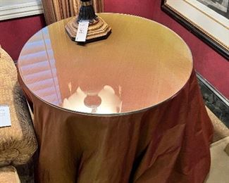 #150A, B, C, D, E, F) - $50 -Heavy Duty Faux Tables with clothes and Glass Tops.  Each table is 30" Tall.  30 Inch Diameter.  30" Diameter 5/16 Inch thick rounded edge plate glass for each.  $50 each table/glass top.  Buy one or buy them all.  6 to choose from.  All are identical.  