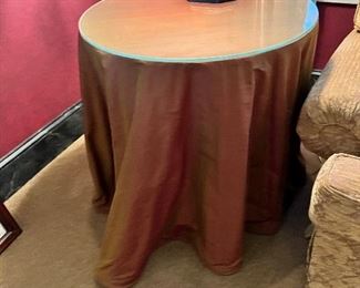 #150A, B, C, D, E, F) - $50 -Heavy Duty Faux Tables with clothes and Glass Tops.  Each table is 30" Tall.  30 Inch Diameter.  30" Diameter 5/16 Inch thick rounded edge plate glass for each.  $50 each table/glass top.  Buy one or buy them all.  6 to choose from.  All are identical.  