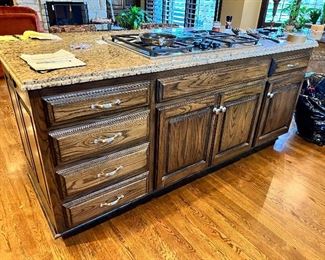 #I $1000) Kitchen Island with Granite Countertop, Cabinets and Drawers.  Stove Sold Separately.  83" Wide x 40" Deep x 36" Tall.  Purchaser must remove on their own or with their own contractor help prior to March 31. 