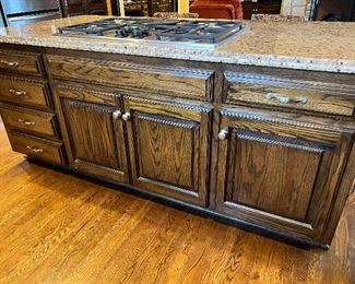 #I $1000) Kitchen Island with Granite Countertop, Cabinets and Drawers.  Stove Sold Separately.  83" Wide x 40" Deep x 36" Tall.  Purchaser must remove on their own or with their own contractor help prior to March 31. 