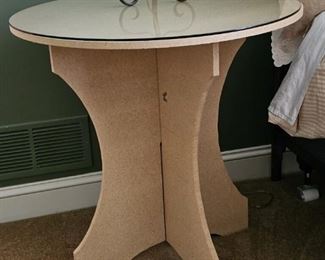 #150A, B, C, D, E, F) - $50 -Heavy Duty Faux Tables with clothes and Glass Tops.  Each table is 30" Tall.  30 Inch Diameter.  30" Diameter 5/16 Inch thick rounded edge plate glass for each.  $50 each table/glass top.  Buy one or buy them all.  6 to choose from.  All are identical.  