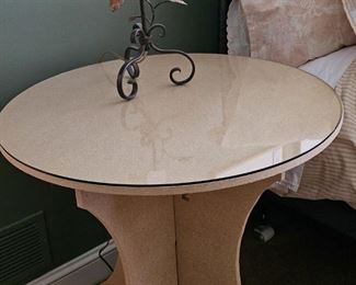 #150A, B, C, D, E, F) - $50 -Heavy Duty Faux Tables with clothes and Glass Tops.  Each table is 30" Tall.  30 Inch Diameter.  30" Diameter 5/16 Inch thick rounded edge plate glass for each.  $50 each table/glass top.  Buy one or buy them all.  6 to choose from.  All are identical.  