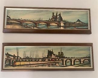 Francios Depresle Art Prints MCM Framed Lithographs Pair French Bridges Paris Cityscape