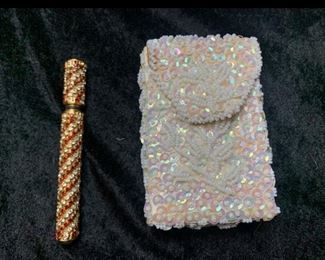 Beaded Sequin Cigarette Case Jeweled Perfume Atomizer