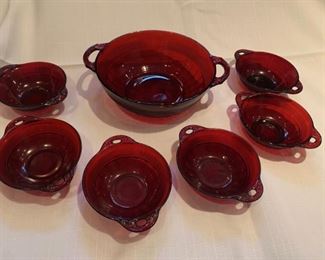 Red Berry Bowl Set Ruby Glass Cranberry Glass