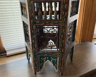 hand painted table with metal detail