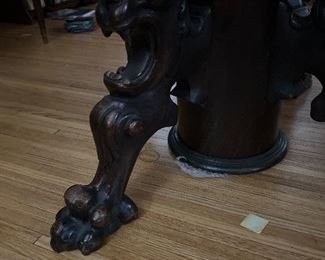 Antique Oak Pedestal Table with Carved Griffin Base
