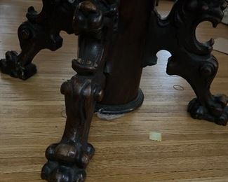 Oak Pedestal Table with Carved Griffin Base