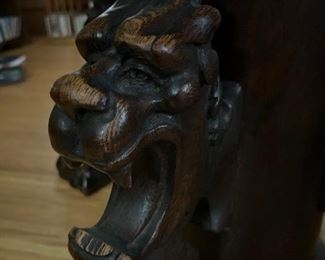 Antique Oak Pedestal Table with Carved Griffin Base
