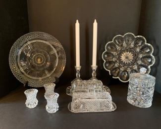 Cut Crystal Platter,Deviled  Egg Plate, Toothpick Holders, Butter Dishes, Candlestick Holders
