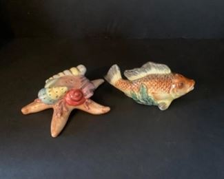 Fitz and Floyd La Mer Starfish and Fish Salt and Pepper 1996