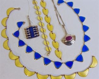 60 plus pieces of Norwegian Enameled silver Jewelry, David Andersen, Bjorn Sigurd Ostern.