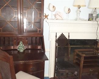 Mahogany Secretary - Stick and Ball Chair with Leather Seat