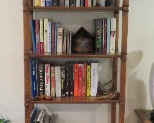 Etagere, books - many signed, books about Texas