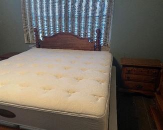 Matching bedroom set: Queen headboard with king mattress set, 1 nightstand, dresser/mirror and armoire. 
