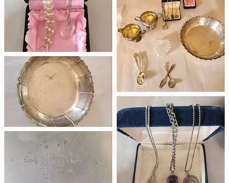 Sterling Silver Bowl , Sterling spoons, jewelry