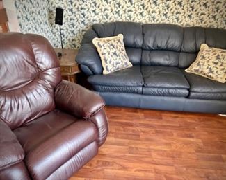 Leather sofa and La Z Boy leather recliner