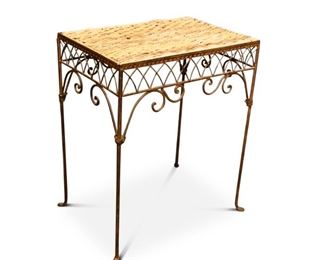 Metal and Wicker Accent Table