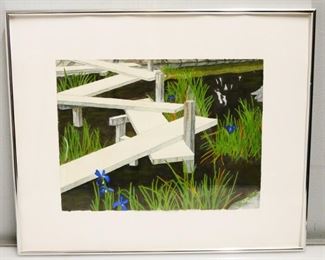 "Korakuen Footbridge" Watercolor Painting by Dick Stern