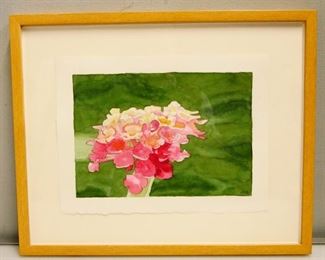 Framed Original Pink Flowers Painting by Dick Stern