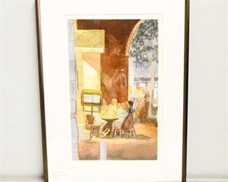 "Paris Cafe at Dusk" Watercolor Painting by Dick Stern
