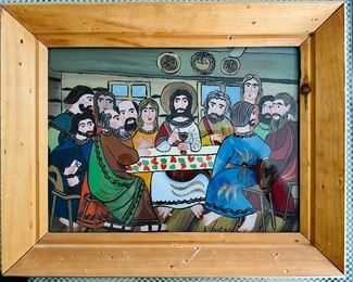 Janina Kaplan (1916-2005). The Last Supper.  Reverse painting on glass