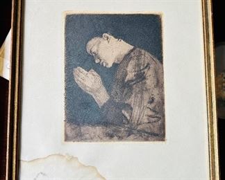 Kaethe Kollwitz (1867-1945) “Praying Girl”.  Original etching, restrike