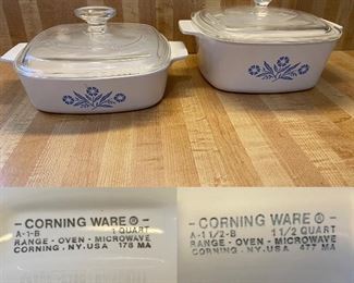 Corning Ware Blue Cornflower A-1-B
1 Quart Covered Casserole 
Corning Ware Blue Cornflower A-11/2-B 
1-1/2 Quart Covered Casserole 