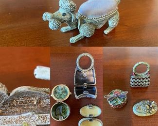 Vintage 1950’s Florenza Miniature French Poodle Bobble Head Pin Cushion
Miniature Enamel Boxes