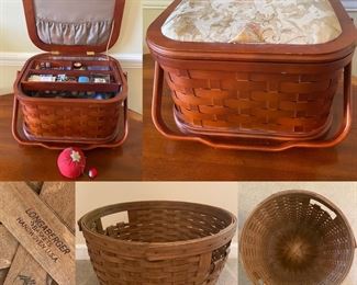 Large Round Handled Longaberger Basket Approximately 16” Wide 

Vintage Basket/Sewing Box