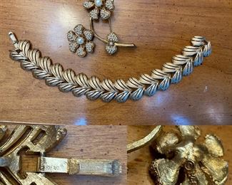 Vintage Trifari Goldtone Bracelet 
Vintage Signed Flower Brooch