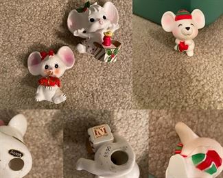 Vintage Small Japan & Hong Kong Ceramic Christmas Mice Figures 