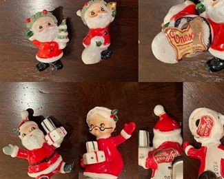 2 Vintage Enesco Ceramic Miniature Santa Clause’s made in the Republic of China Ornaments 
Vintage Lefton Japan Ceramic Mr & Mrs Clause Clip Ornaments 