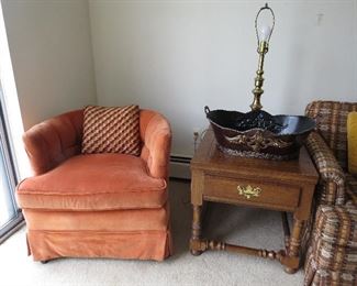 Upholstered Armchair, Side Table