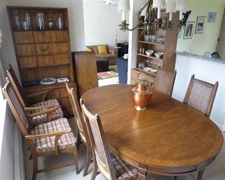 Dining Room including Mid Century Modern White Furn Co Dining Table & Henredon Artefacts Hutches