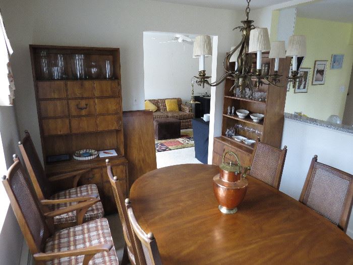 Dining Room including Mid Century Modern White Furn Co Dining Table & Henredon Artefacts Hutches