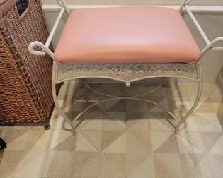 Vintage Vinyl & Iron Vanity Bench