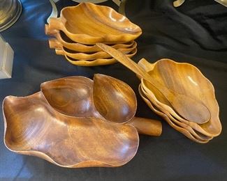 MCM Hawaii Monkey Pod Chips and Dips, Bowls and Spoon