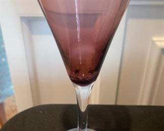 Hand Blown Amethyst Purple Trumpet Champaign Glass (Set of 19)