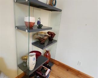 glass and laminate etagere 36x12x59