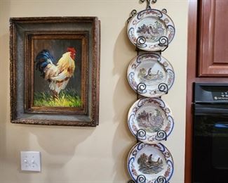 Rooster Oil Painting and Decorative Plates