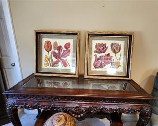 Floral Prints and Glass Top Console Table