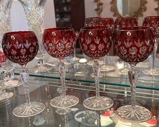 Fine Ruby to clear Bohemian wine glasses