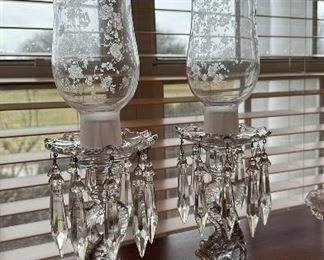 Cambridge Glass Dauphin Candle Holders Chantilly hurricane globes 