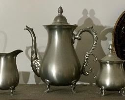 Vintage Haugrud Decanter Handcrafted Scandinavian Pewter and Preisner Pewter Coffee and Tea Set 